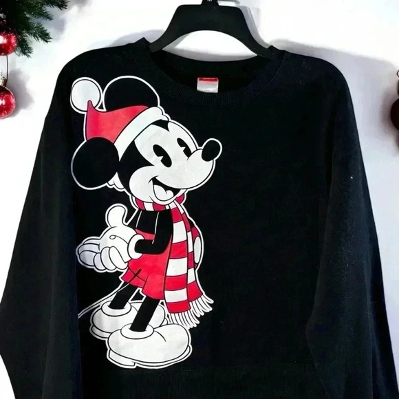 Disney Tops - Disney Chriatmas Black Mickey Mouse Sweatshirt Junior's Large. Holiday Shirt